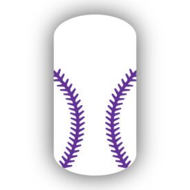 White baseball with Purple stitching nail art design nail wrap, sticker