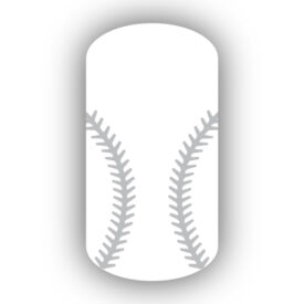White baseball with Silver stitching nail art design nail wrap, sticker