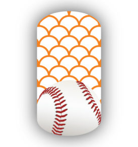 Baseball over White with Light Orange Fish Scales Nail Wraps