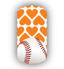 Baseball over White with Light Orange Hearts Nail Wraps