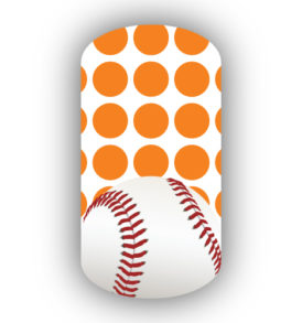 Baseball over White with Light Orange Large Polka Dots Nail Wraps