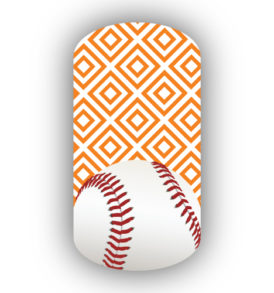 Baseball over White with Light Orange Layered Squares Nail Wraps