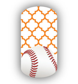 Baseball over White & Light Orange Moroccan Tile Nail Wraps