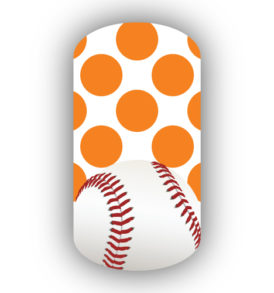 Baseball over White with Light Orange Retro Polka Dots Nail Wraps