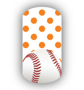 Baseball over White with Light Orange Small Polka Dots Nail Wraps