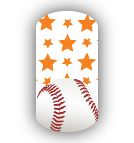 Baseball over White with Light Orange Stars Nail Wraps