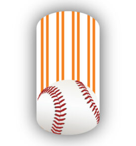 Baseball over White with Light Orange Vertical Pinstriped Nail Wraps