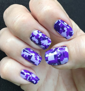 Purple Digital Camouflage Nail Art Design
