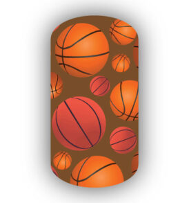 Basketballs over a Brown Background Nail Wraps