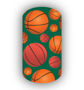 Basketballs over a Forest Green Background Nail Wraps