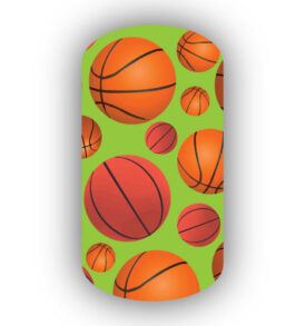 Basketballs over a Lime Green Background Nail Wraps