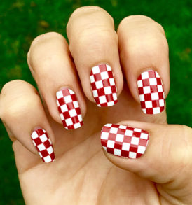 Crimson Red and White Checkered Nail Art Design