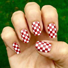 Crimson Red and White Checkered Nail Art Design