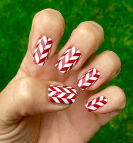 Crimson & White Herringbone Nail Art Design