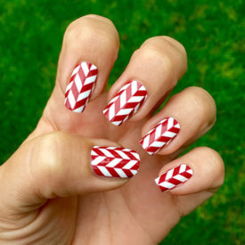 Crimson & White Herringbone Nail Art Design