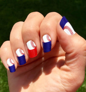 Baseball Nail Art | Single Baseball over Red Background & Navy Blue Background Nail Wraps