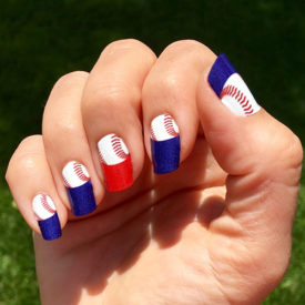 Baseball Nail Art | Single Baseball over Red Background & Navy Blue Background Nail Wraps