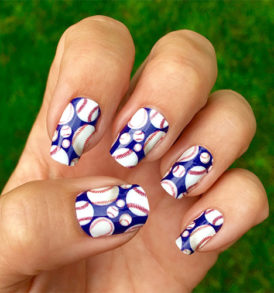 Baseball Nail Art | Multi Baseballs over Navy Blue Background Nail Wraps