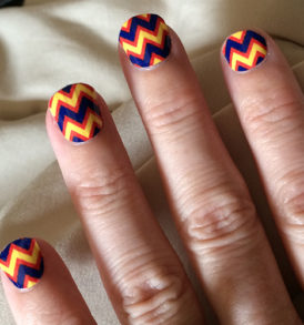 Red, Gold & Royal Blue Chevron Nail Art