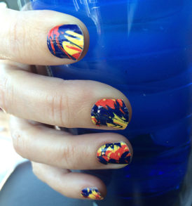 Red, Gold & Royal Blue Paint Splatter Nail Art Design