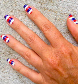 Red, White and Navy Blue Rugby Striped Nail Art Design