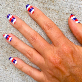 Red, White and Navy Blue Rugby Striped Nail Art Design