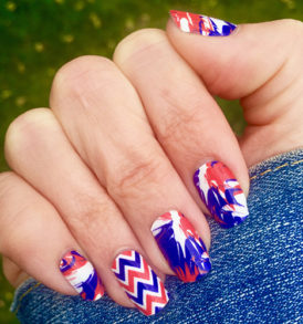 Red, White, Royal Blue Paint Splatter Nail Wraps with a Chevron Accent Nail