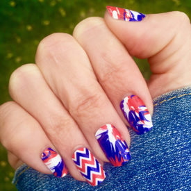 Red, White, Royal Blue Paint Splatter Nail Wraps with a Chevron Accent Nail