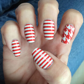 Red & White Skinny Stripes Nail Art with a Houndstooth Accent Nail