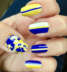 Royal Blue, Gold & White Vertical Stripe Nail Art Design with Digi Camo