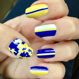 Royal Blue, Gold & White Vertical Stripe Nail Art Design with Digi Camo