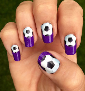 Soccer Ball over Purple Background Nail Art Design