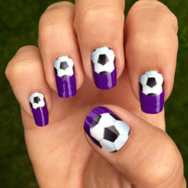 Soccer Ball over Purple Background Nail Art Design