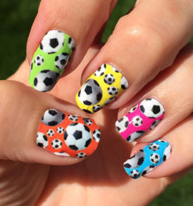 Soccer Balls over Rainbow Bright Colors Nail Art Designs