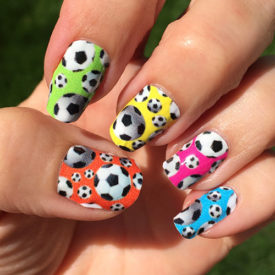 Soccer Balls over Rainbow Bright Colors Nail Art Designs