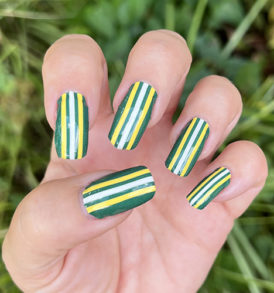 Green Bay Packers Nail Wraps. Green, yellow and white vertical stripes