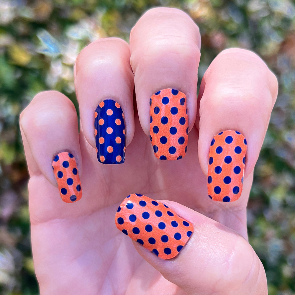 Football Stitching Nail Art | Dark Orange & Navy Blue Football Nail Wraps