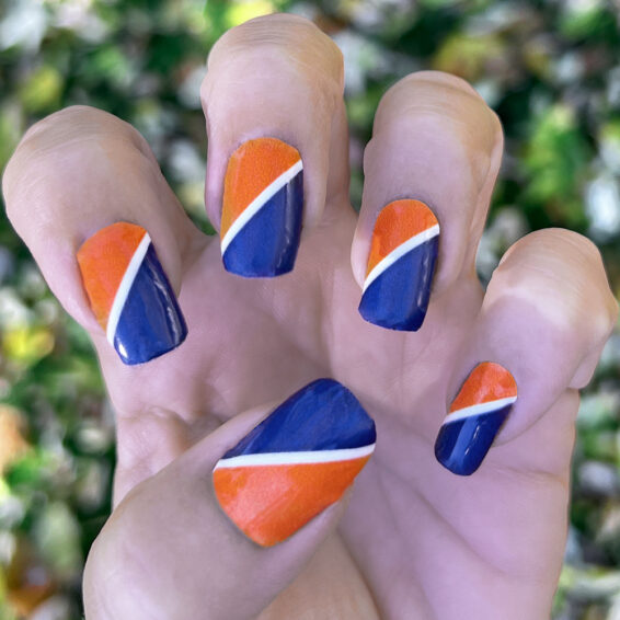 Dark Orange White Navy Diagonal Stripe Nail Stickers