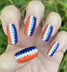 Dark Orange and Navy Blue Football Stitching Nail Stickers