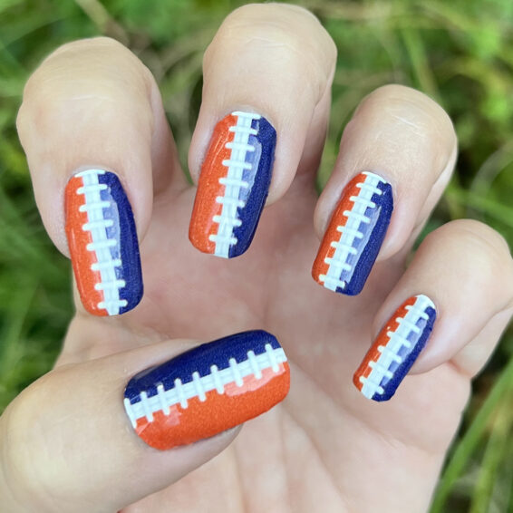 Dark Orange and Navy Blue Football Stitching Nail Stickers