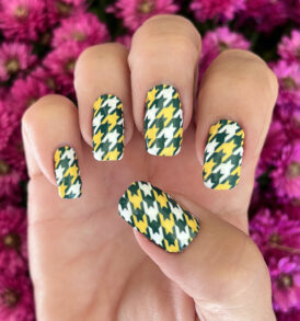 Forest Green Gold White Houndstooth Press on Nail Wraps