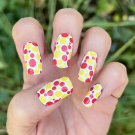 Red & Gold Bubbles on a White Background Nail Art Design