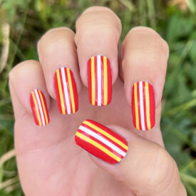 Red with Gold and White Vertical Stripes Nail Strips