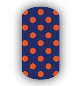 Navy blue with dark orange small polka dots nail art design