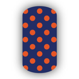 Navy blue with dark orange small polka dots nail art design