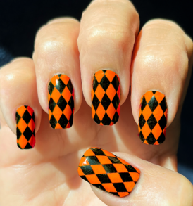 Dark Orange Black Diamond Nail Art Design