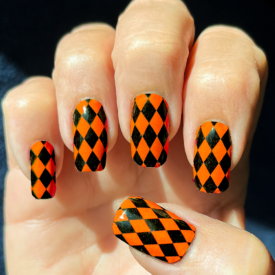 Dark Orange Black Diamond Nail Art Design