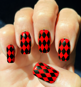 Red Black Diamond Nail Art Design