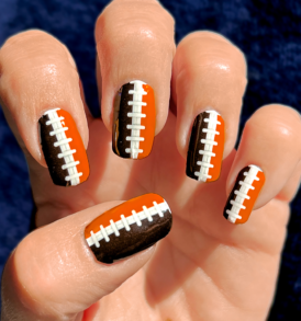 Black Dark Orange Football Stitching Nail Art