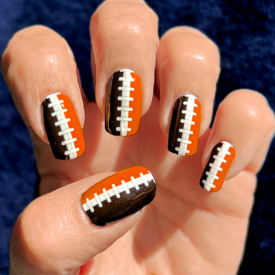Black Dark Orange Football Stitching Nail Art